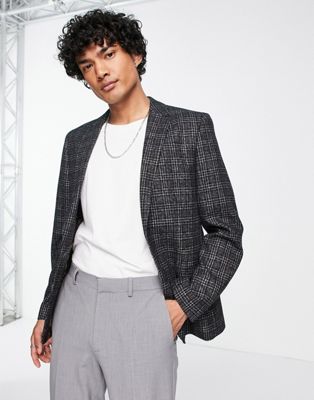 Harry Brown grey checked loose fit suit jacket - ASOS Price Checker