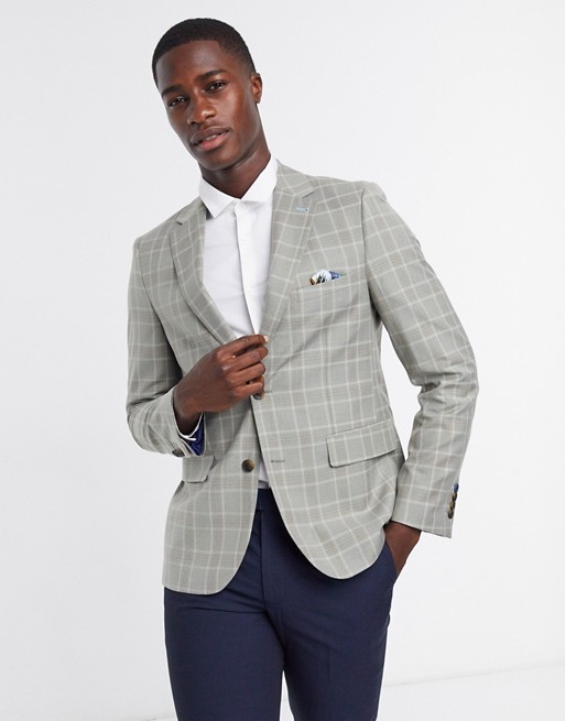 Harry Brown grey linen check slim fit suit jacket