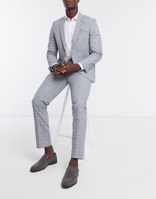 Harry Brown grey linen check slim fit suit trousers (21395287)