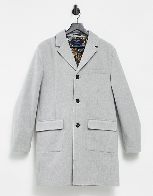 Harry Brown grey melton wool mix square pocket overcoat