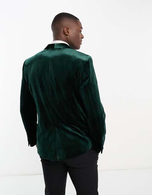 Harry Brown - Grøn skinny-blazer i velour med sjalskrave, 3 af 5