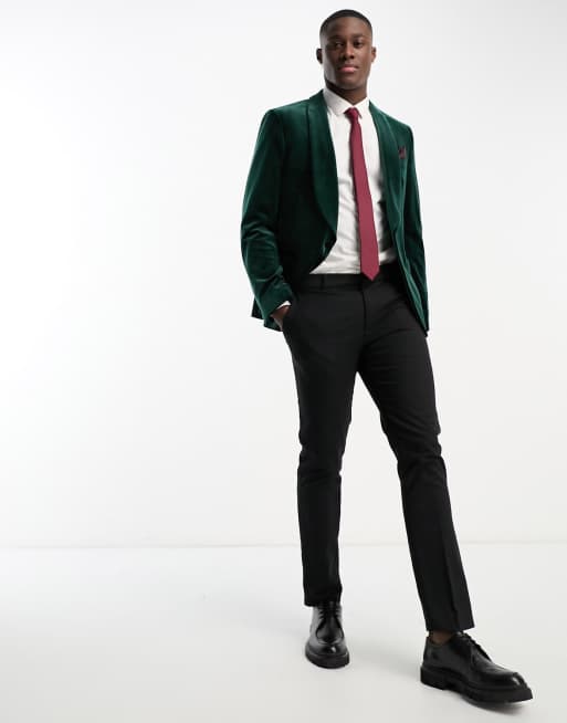 Harry Brown - Grøn skinny-blazer i velour med sjalskrave, 4 af 5