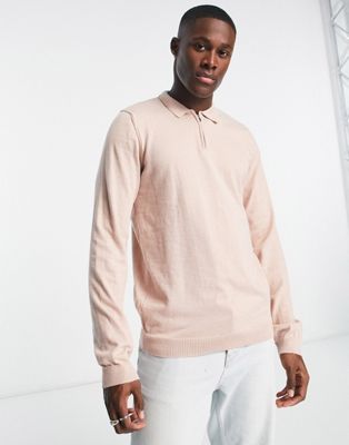 Harry Brown half zip long sleeve knitted jumper in light pink