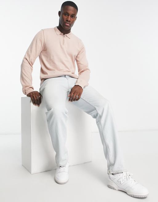 Harry Brown half zip long sleeve knitted sweater in light pink ASOS