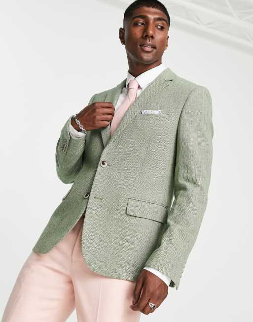 Harry Brown herringbone slim suit jacket in green | ASOS