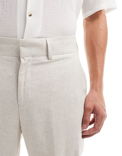 ASOS DESIGN high waisted trousers in linen blend in ecru