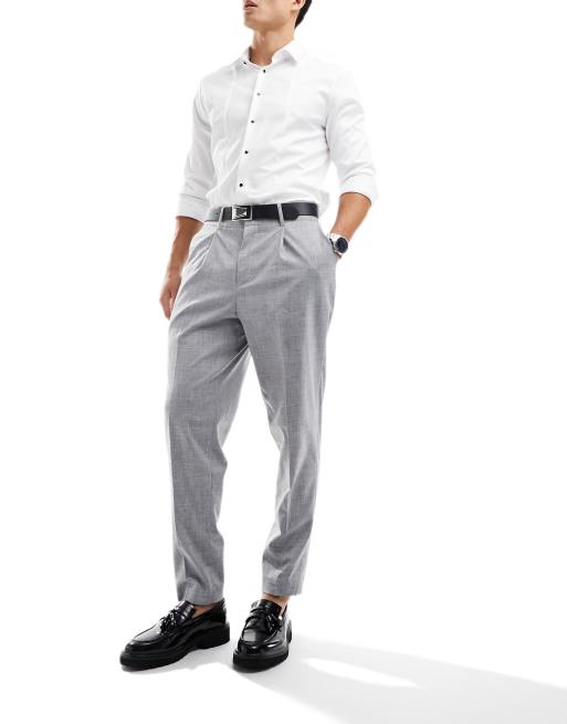 Harry Brown high waisted pleated linen pants in grey