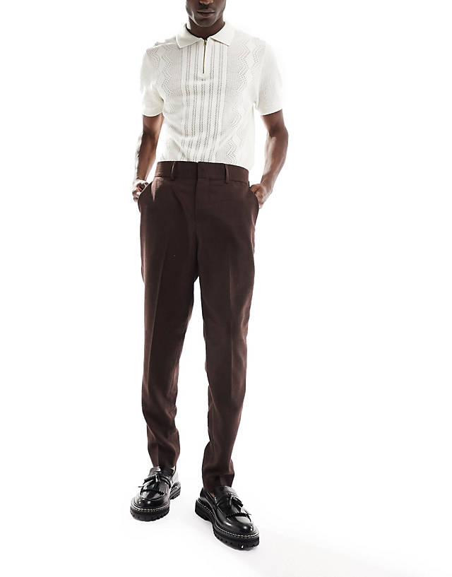 Harry Brown - high waisted pleated linen trousers in clay