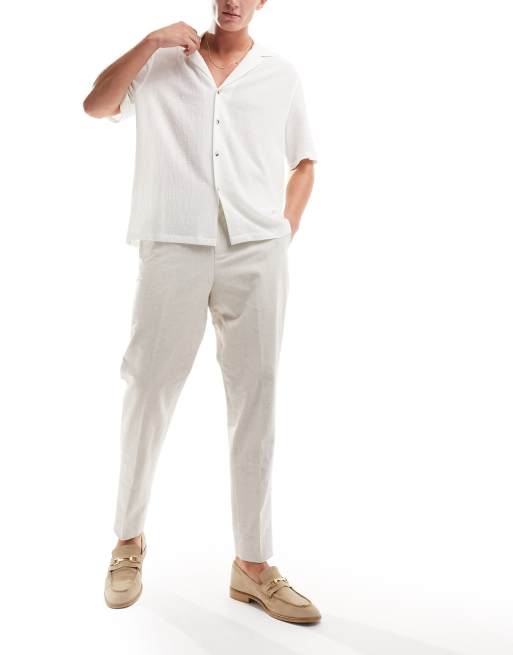 Harry Brown high waisted pleated linen trousers in ecru