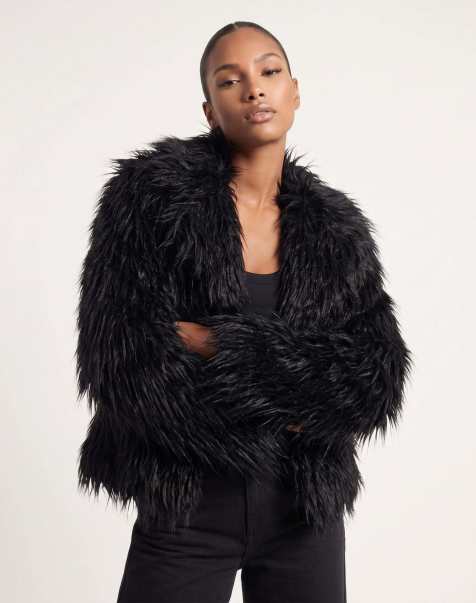 Harry Brown Jayla boxy fur coat in black - view 1
