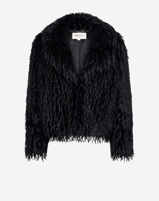 Harry Brown Jayla boxy fur coat in black, 5 of 6