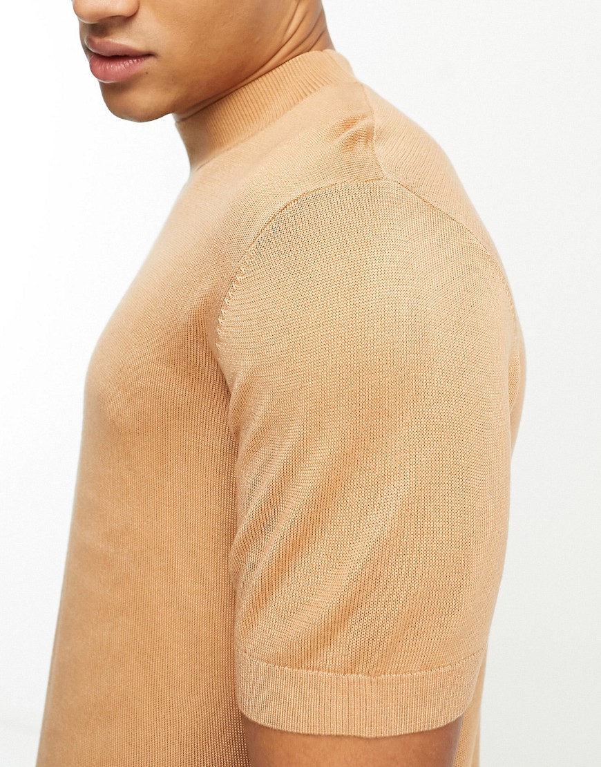 Harry Brown Knit High Neck Sweater In Rust In Brown