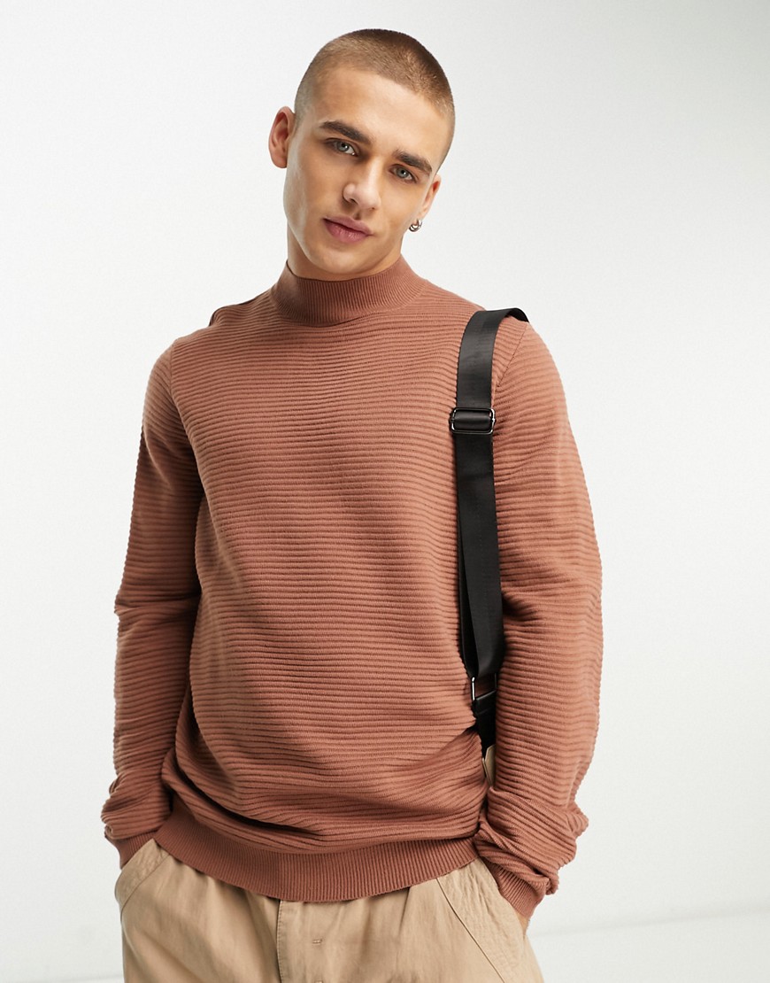 Harry Brown Knitted Rib Mock Neck Sweater In Purple