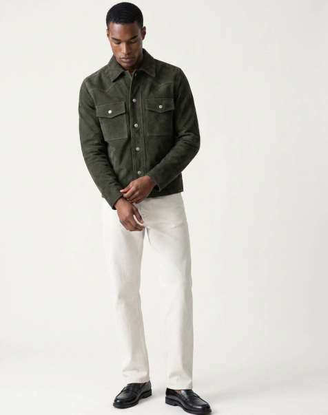 Harry Brown Leon suede shacket in dark olive in dark olive - view 1