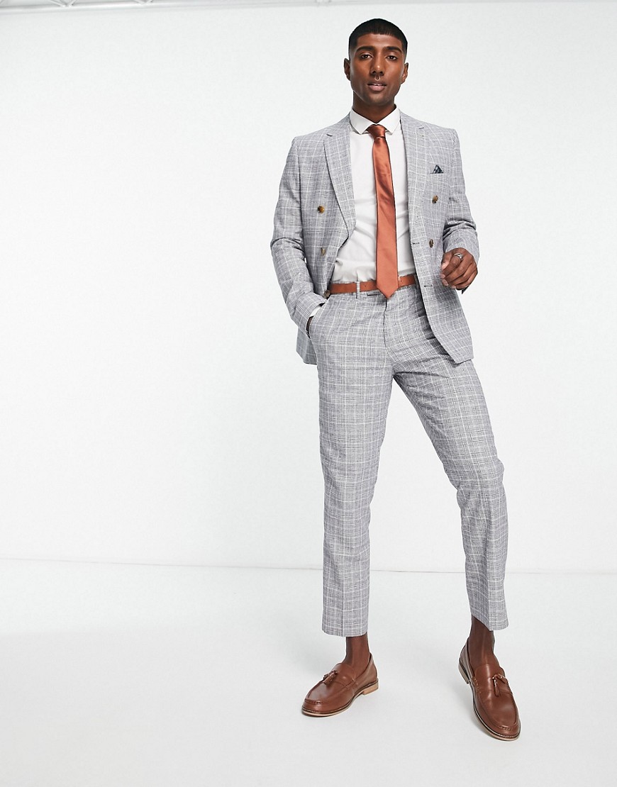 Harry Brown light gray checked slim fit cropped suit pants