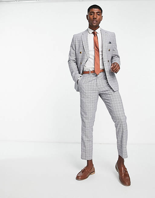 Harry Brown light gray checked slim fit cropped suit pants | ASOS