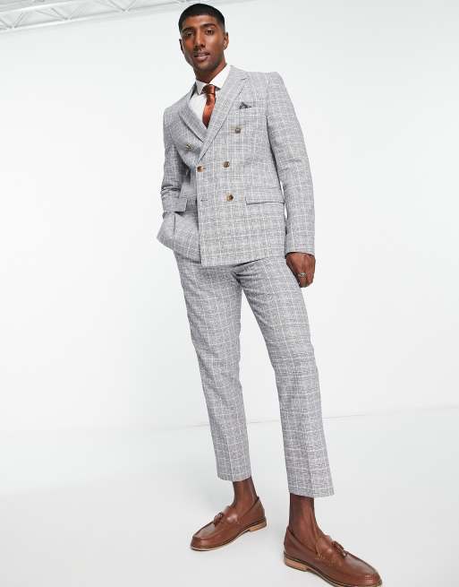 Harry Brown light grey checked double breasted slim fit suit