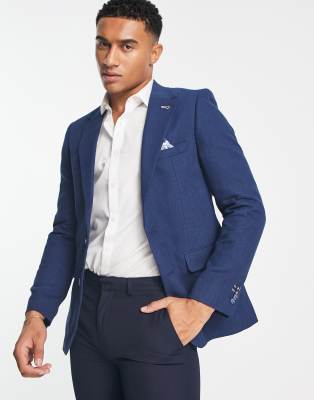 HARRY BROWN WEDDING LINEN MIX SUIT JACKET IN NAVY