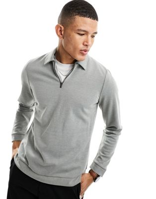 Harry Brown long sleeve zip neck polo top in charcoal
