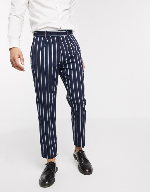 Harry Brown loose leg pleated crop stripe pants | ASOS