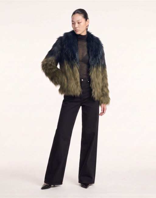 Harry Brown Marlowe dip dye fur coat in black-green, 2 of 4
