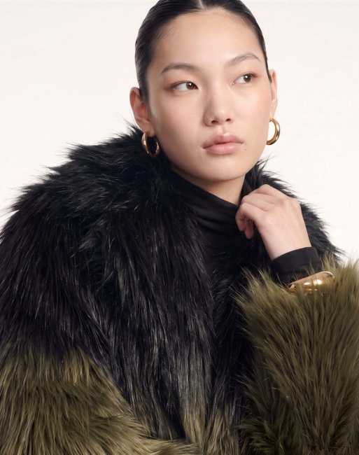 Harry Brown Marlowe dip dye fur coat in black-green, 3 of 4