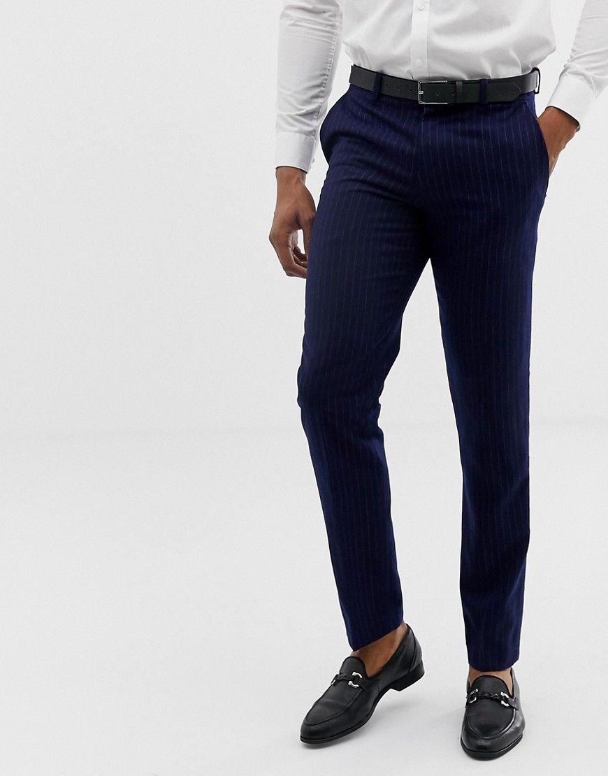 Harry Brown – mellemblå slim-fit bukser med kalkhvide nålestriber