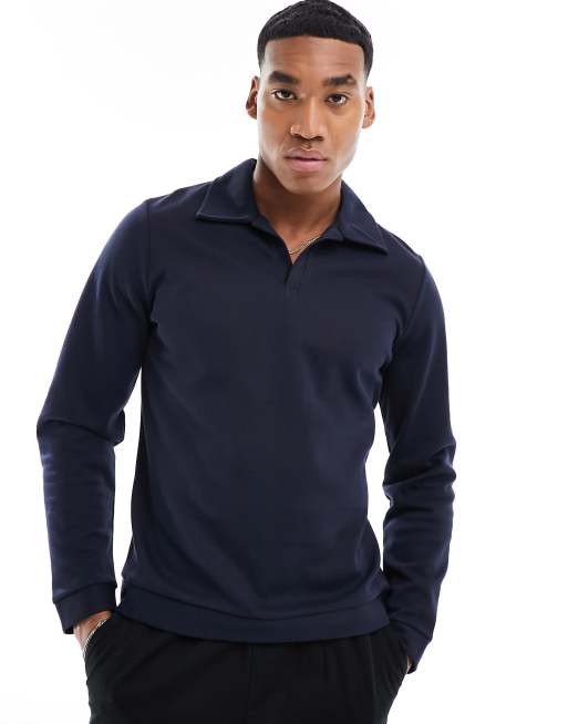 Navy Blue Full Sleeves Mock Neck