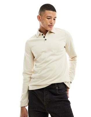 Harry Brown mock neck polo top in oatmeal