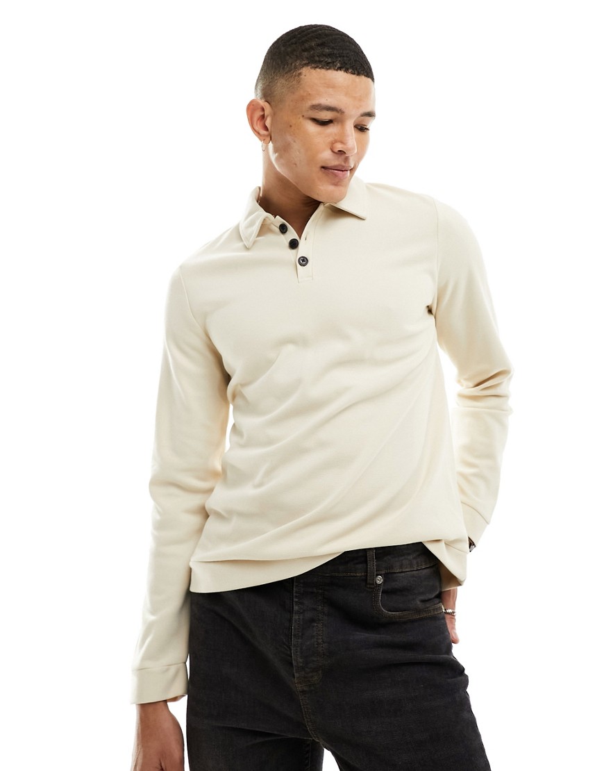 Harry Brown mock neck polo top in oatmeal-Neutral
