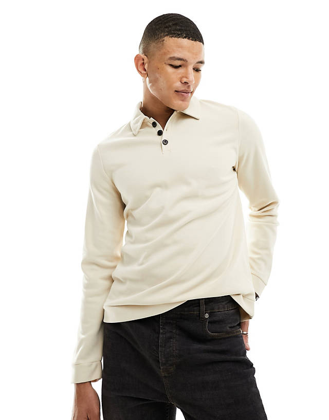 Harry Brown - mock neck polo top in oatmeal