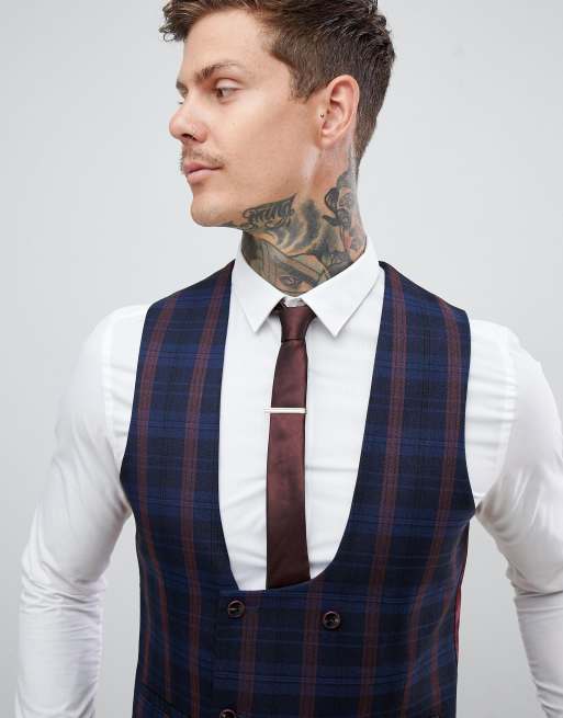 Burgundy hot sale check waistcoat