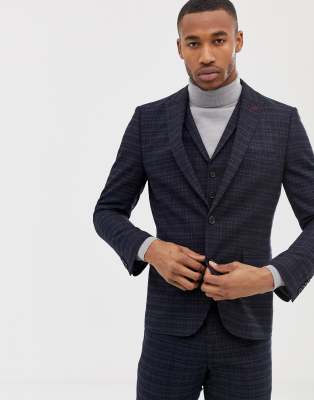 navy check suit jacket