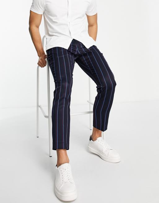 Harry Brown - Nette broek met elastische tailleband en krijtstreep in marineblauw