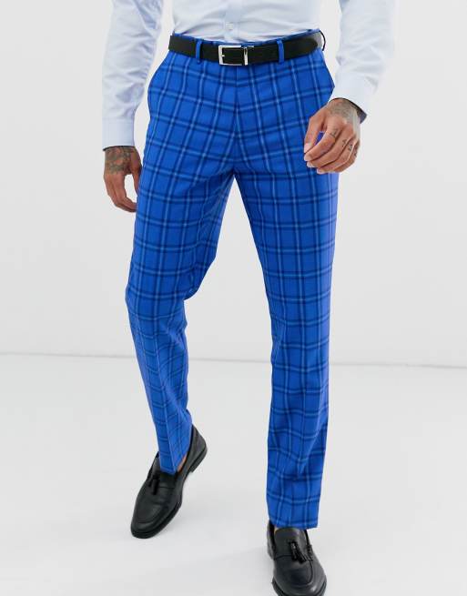 Harry Brown - Costume de mariage ajusté à carreaux bleus colorés , 2 de 4