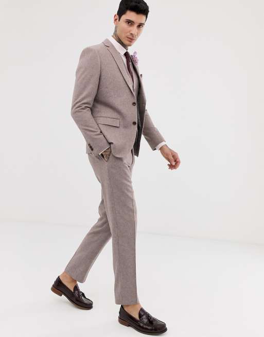 Harry Brown - Costume de mariage estival coupe ajustée en tweed de laine mélangée - Rose, 4 de 4
