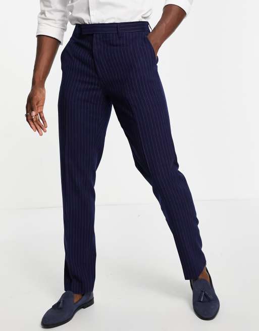 Harry Brown - Pantalon de costume rayé coupe slim - Bleu