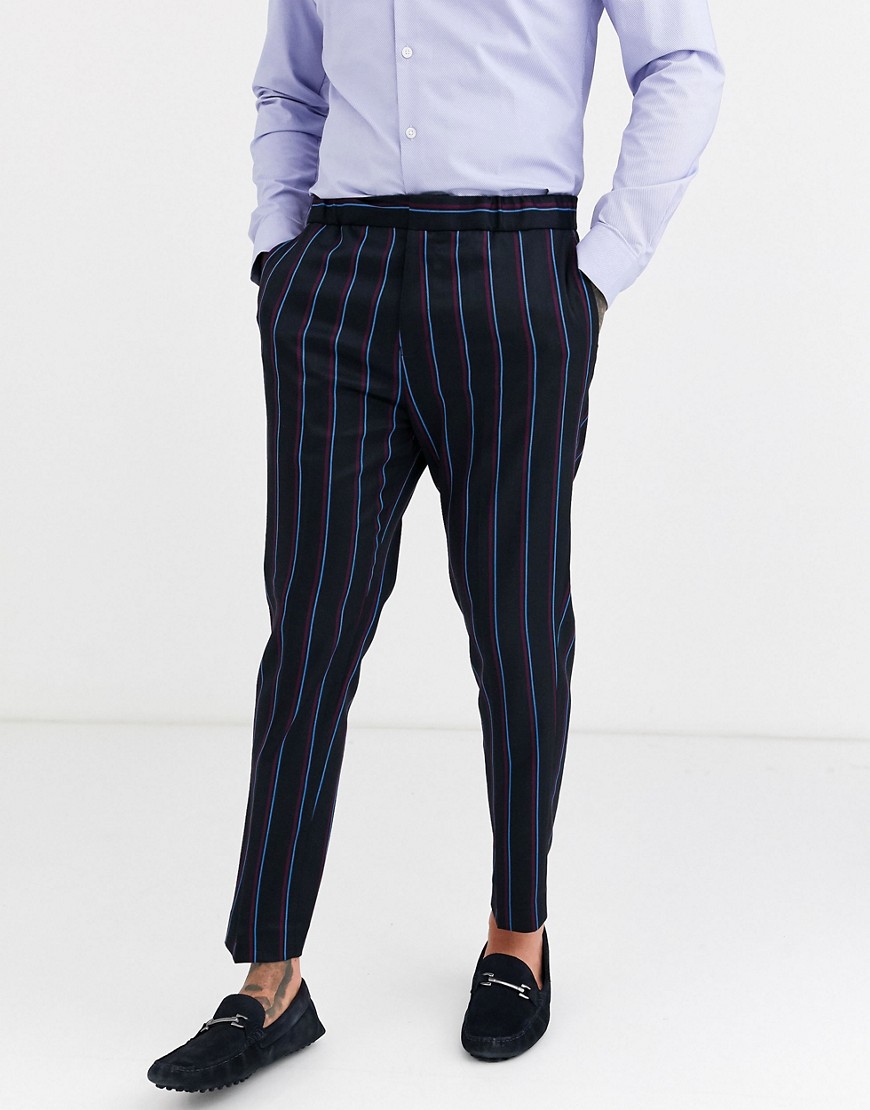 Harry Brown - Pantaloni cropped slim con elastico in vita-Navy