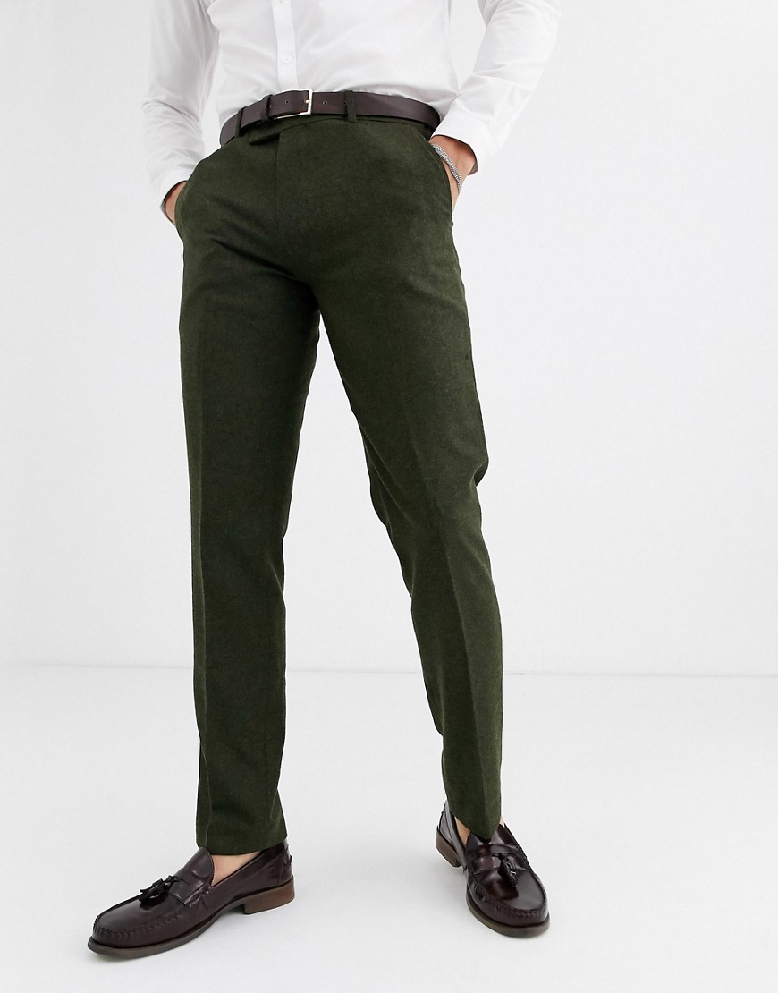 Harry Brown - Pantaloni da abito da matrimonio heritage slim in tweed-Verde