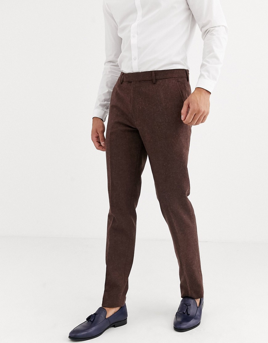 Harry Brown - Pantaloni da abito da matrimonio heritage slim in tweed-Marrone