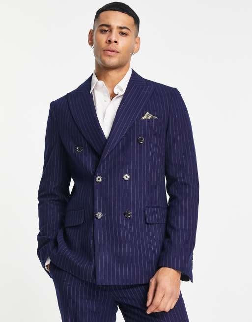 Harry Brown pinstripe slim fit double breasted suit jacket