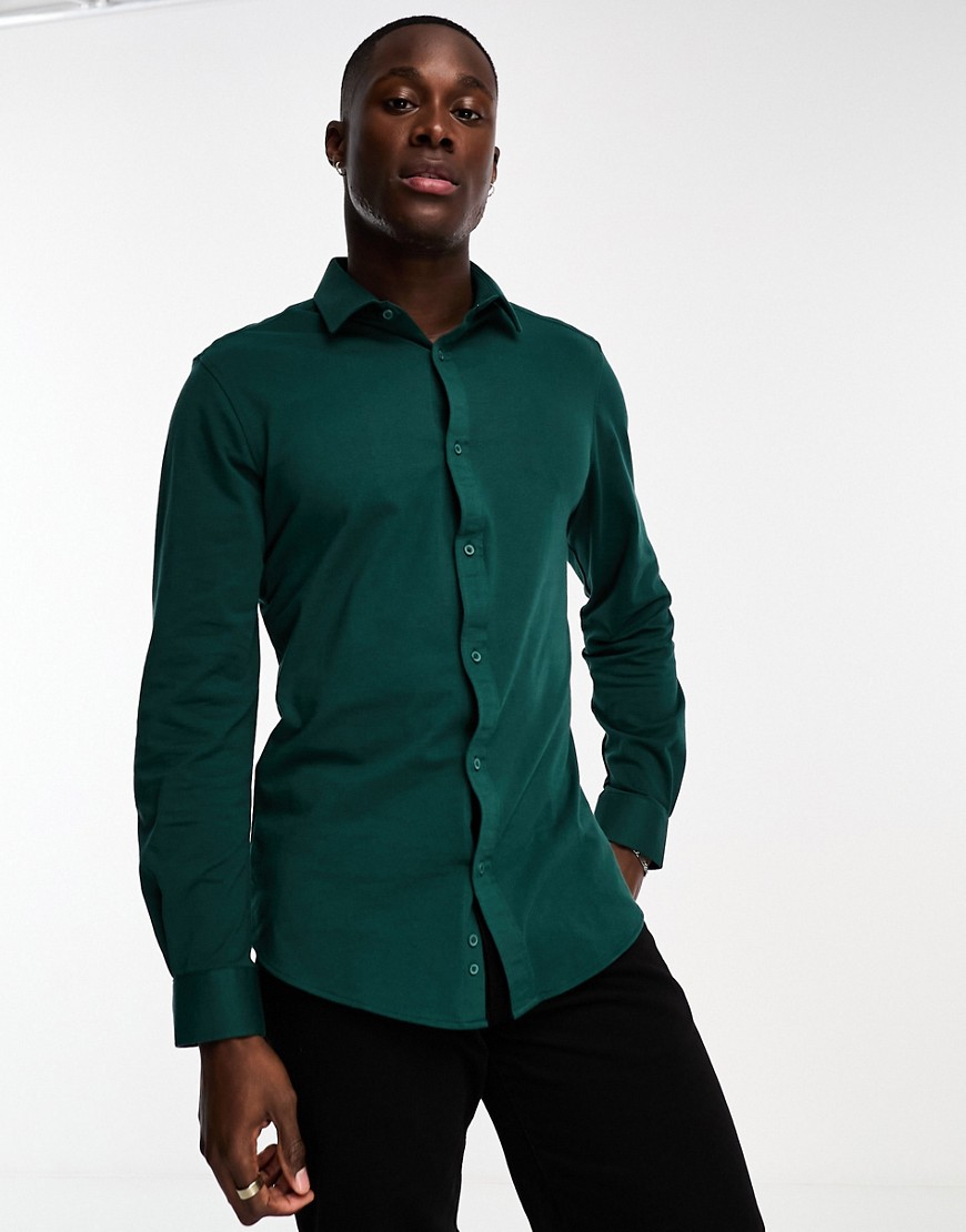 pique slim fit cotton shirt in green