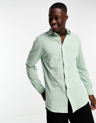 pique slim fit cotton shirt in green