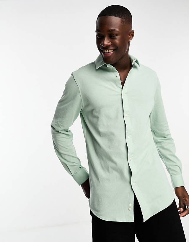 Harry Brown - pique slim fit cotton shirt in green