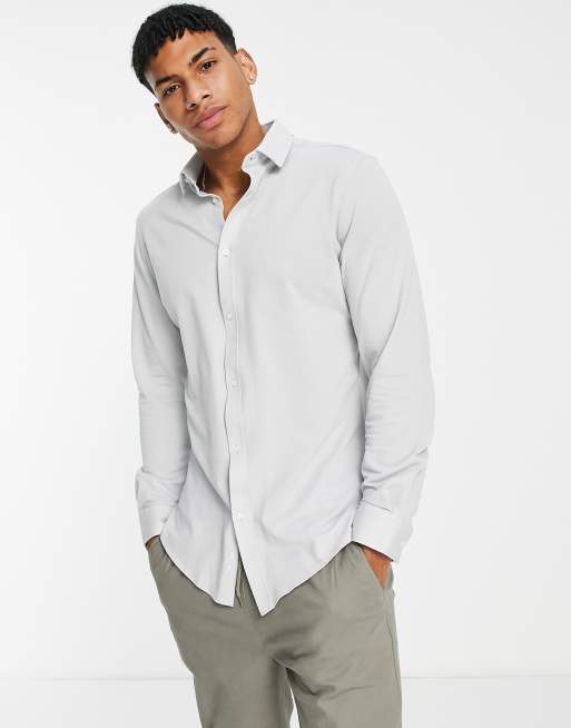 Harry Brown pique slim fit cotton shirt in light blue | ASOS