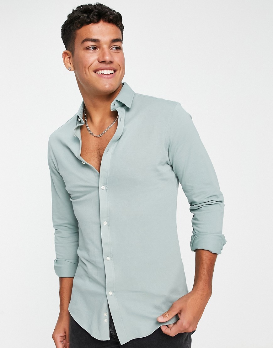 Harry Brown pique slim fit cotton shirt in mint-Green