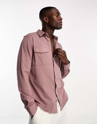 pique slim fit cotton shirt in purple