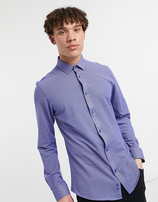 Harry Brown pique slim fit shirt in denim blue