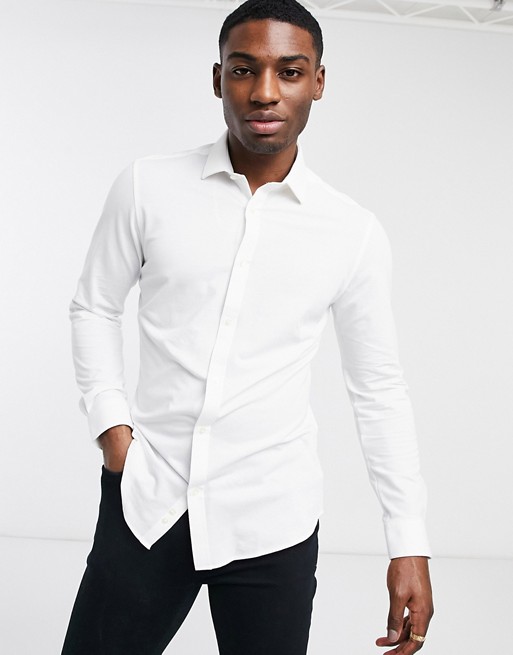 Harry Brown pique slim fit shirt in white