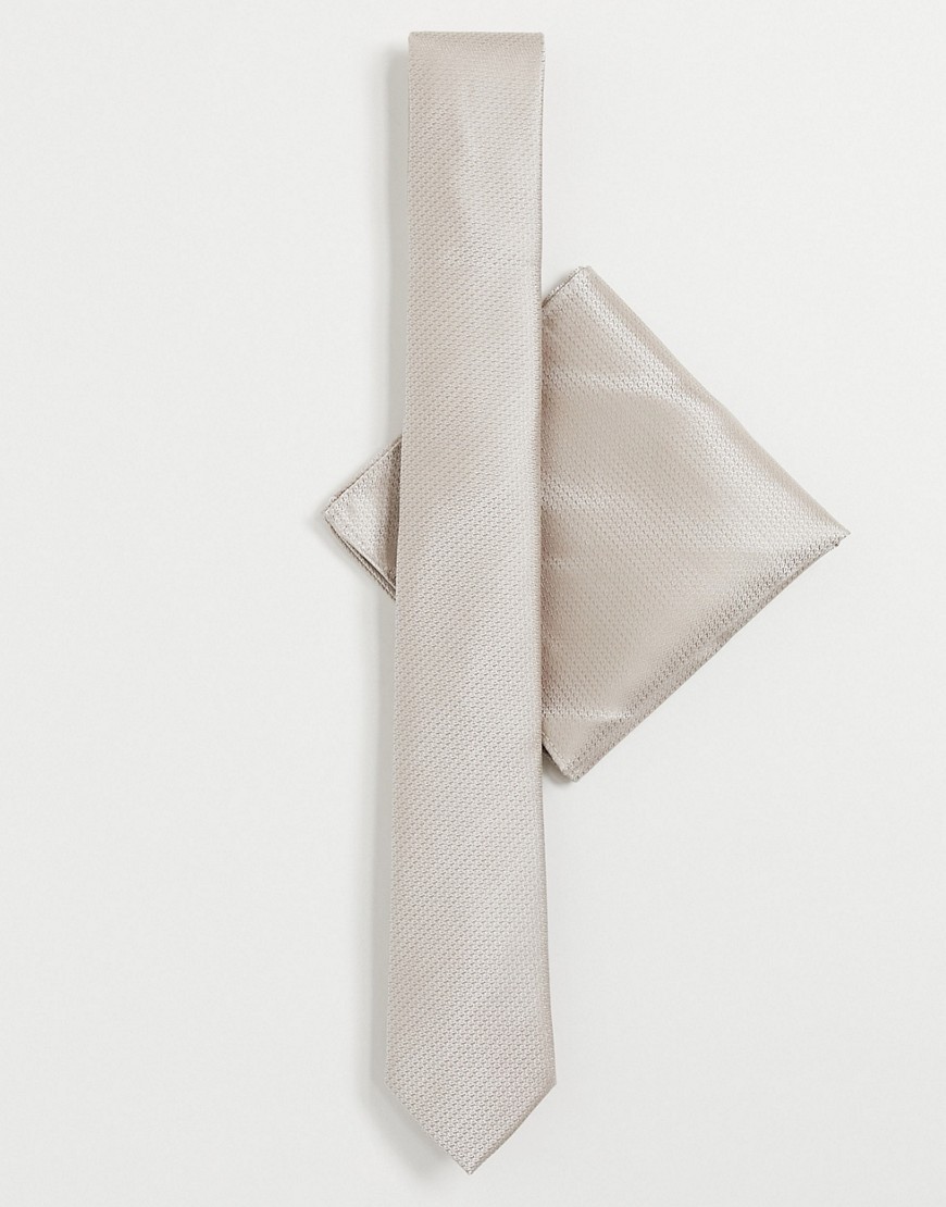 Harry Brown Plain Tie And Pocket Square Set-neutral